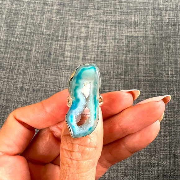 Sterling silver agate ring-size 8 - Picture 2 of 5